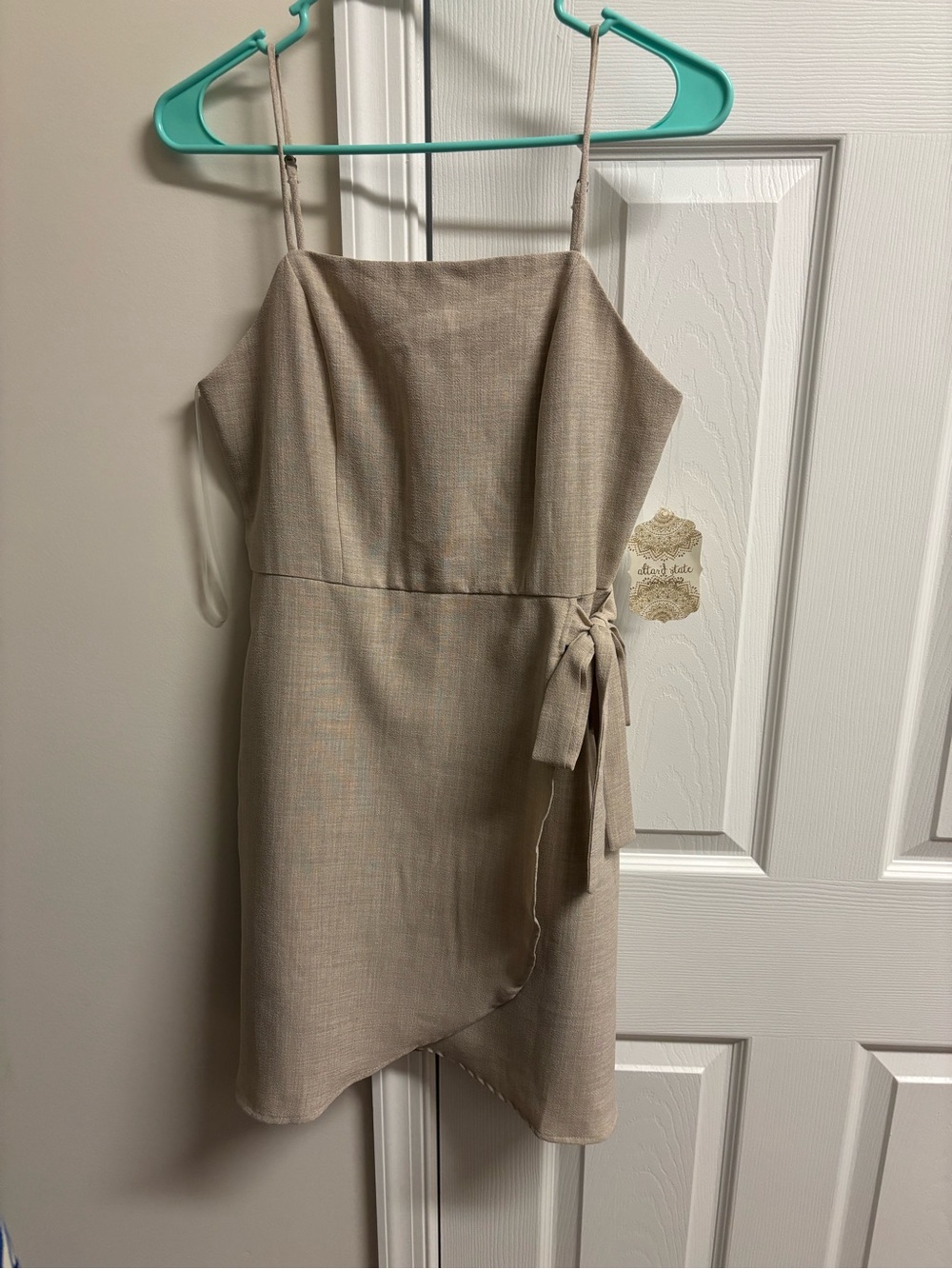 Altar'd State Tan Sleeveless Wrap Mini Dress with Side Tie